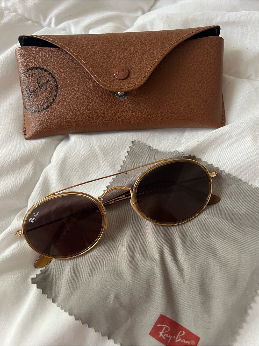 Ray-Ban Gold Frame Brown Lens Oval Sunglasses with Brown Case - Picture 6 of 6